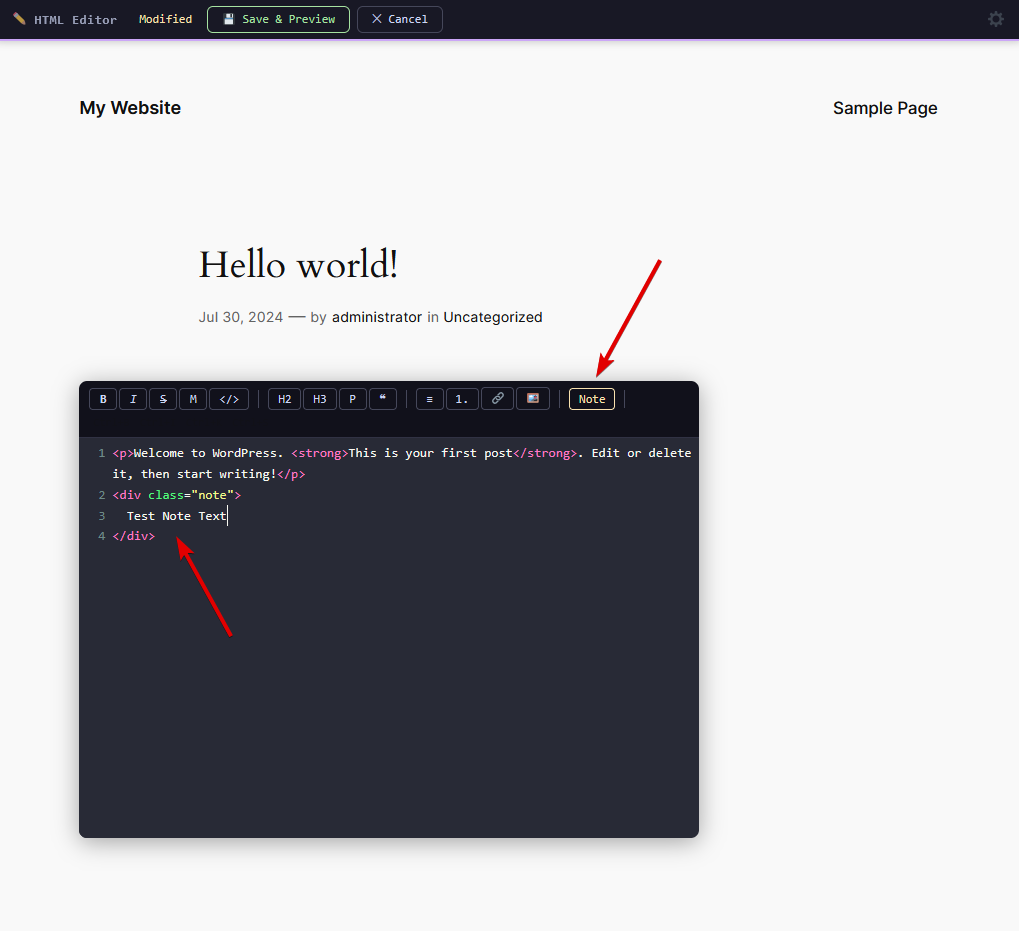 Custom Snippet button